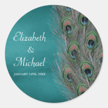 Lavish Peacock Feathers Round Wedding Favour Label Round Stickers