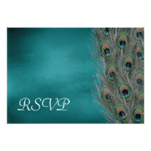 Lavish Peacock Feathers Wedding RSVP Response Card Custom Invitations