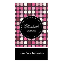Lawn Care Technician- Pink Polka Pattern Business Cards