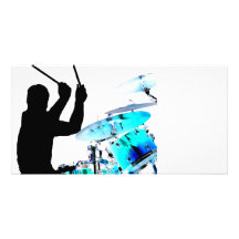 Le batteur colle dans des fûts invertis de bleu d' photocarte