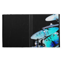Le batteur colle dans des fûts invertis de bleu d' étuis iPad folio