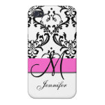 Le blanc noir rose décoré d'un monogramme tourbill iPhone 4 case
