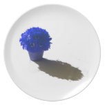Le bleu fleurit le seau et l'ombre blancs assiette pour soirée