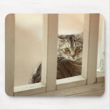 Le bonbon regarde par la balustrade de balcon tapis de souris