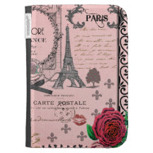 Le collage rose vintage de Paris allument la caiss Étui Pour Kindle