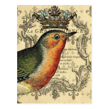 Le Fleur Crowned Bird Postcards