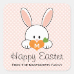 Le lapin de Pâques heureux décoré d'un monogramme  Autocollant