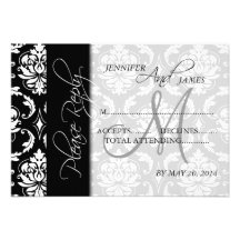 Le mariage RSVP carde le monogramme noir de damass Invitations