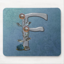 Le métal fleurit le monogramme F Tapis De Souris