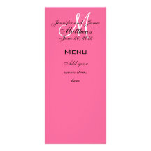 Le monogramme appelle le rose de cartes de menu de cartes doubles