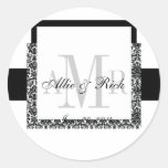 Le monogramme de mariage appelle la damassé blanch adhésif rond
