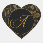 Le monogramme un or et mariage damassé noir scelle autocollants