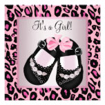 Le noir rose chausse la douche rose de bébé de léo invitations personnalisées