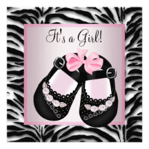 Le noir rose chausse le baby shower rose de zèbre cartons d'invitation