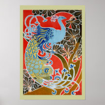 Le paon bleu - affiche vintage d'art