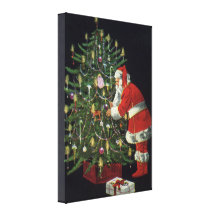 Le père noël allumant des bougies sur l'arbre de N Toiles Tendues