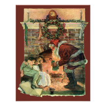 Le père noël et enfants de sommeil par la cheminée faire-parts