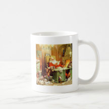 Le père noël faisant sa liste, le vérifiant deux f tasse à café