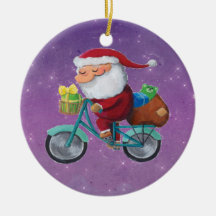 Le père noël sur la bicyclette décorations de noël