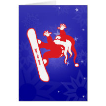 Le père noël va faire du surf des neiges ! carte de vœux
