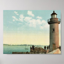 Le phare, Cannes, Riviera vintage Photochrom Posters