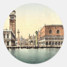 Le Piazzetta, classique Photochrom de Venise, Ital Autocollants Ronds