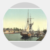 Le port, classique Photochrom de Lübeck, Allemagne Adhésif Rond