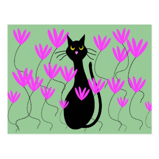Le rose de chat noir fleurit des cartes carte postale