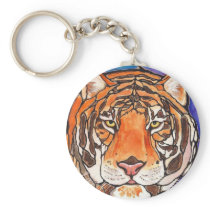 "Le Tigre" The Tiger Stained Glass Style Art! Keychain