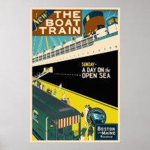 Le train de bateau - affiche vintage de voyage