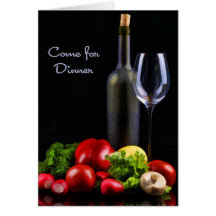 Le vin pour la salade viennent au dîner cartes de vœux