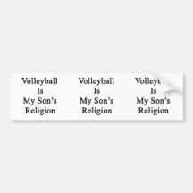 Le volleyball est la religion de mon fils autocollant pour voiture