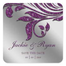 Leaf Save Date Wedding Stickers Purple Sparkle 2