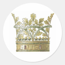 Leafy Golden Crown Round Stickers