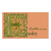 Leafy Green Letter E Monogrammed Business Cards