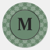 Leafy pattern on olive green round sticker