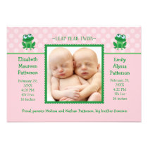 Leap Year Twins Photo Birth Announcement Invitatio invitations