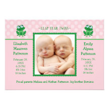 Leap Year Twins Photo Birth Announcement Invitatio