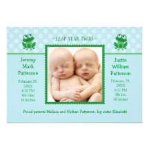 Leap Year Twins Photo Birth Announcement Invitatio