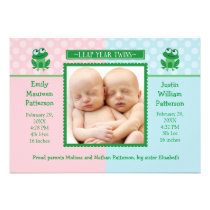 Leap Year Twins Photo Birth Announcement Invitatio invitations
