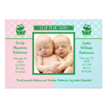 Leap Year Twins Photo Birth Announcement Invitatio