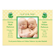 Leap Year Twins Photo Birth Announcement Invitatio