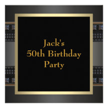 Leather Gold Mans 50th Birthday Party Custom Invite