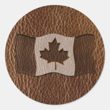 Leather-Look Canada Flag Round Stickers