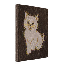 Leather-Look Kitten Dark Stretched Canvas Prints