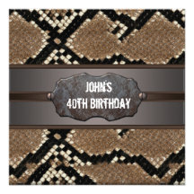 Leather Snake Skin Mans 40th Birthday Party Custom Announcement