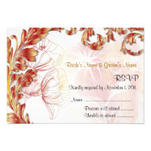 Leaves & Poppies - Deep Red & Gold - RSVP Card Custom Announcement