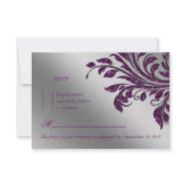 Leaves RSVP Wedding Reply Card Purple Sparkle Personalized Invitation