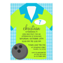 'Lectric Lime Join the Team Bowling Birthday Party Custom Invites
