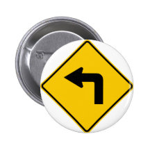 Left Turn Ahead Highway Sign Button